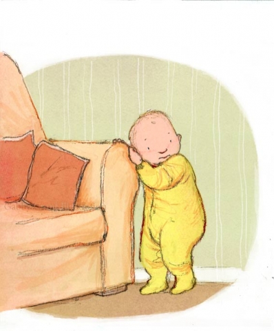 baby holding onto sofa settee couch first step