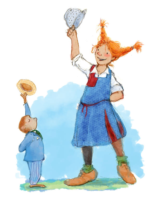Pippi Longstocking and Mr Nilsson from the Astrid Lindgren Book, Children's Illustration, Kidlit